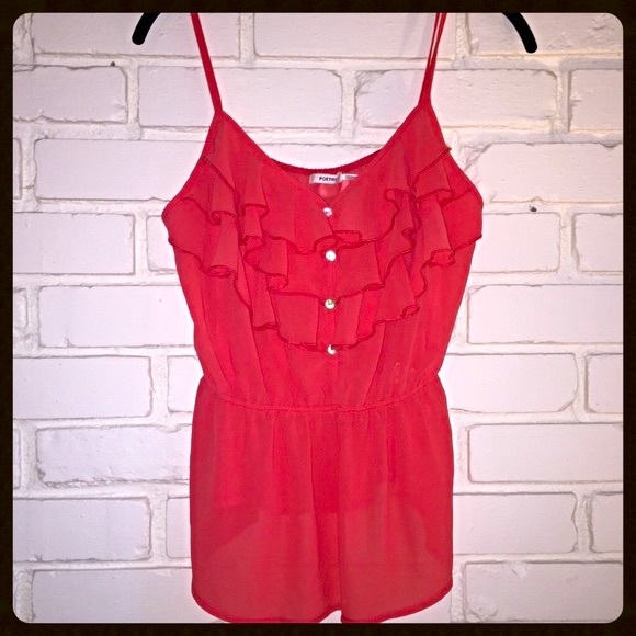 Poetry Tops - Poetry Tangerine Ruffle Tank Top - Large